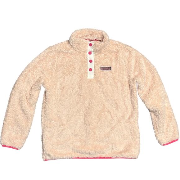 Vineyard Vines Girls Sherpa‎ Teddy Fleece Pullover Pink Size 16 Lg Quarter Snap - Picture 1 of 10